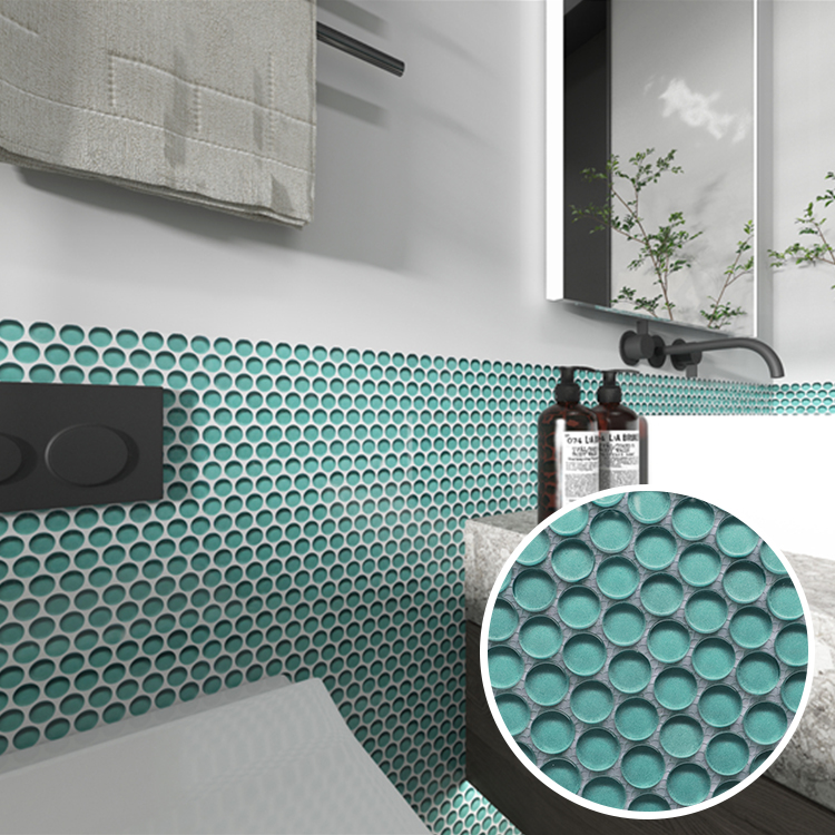 Green Penny Round Cold Spraying Glass Tile