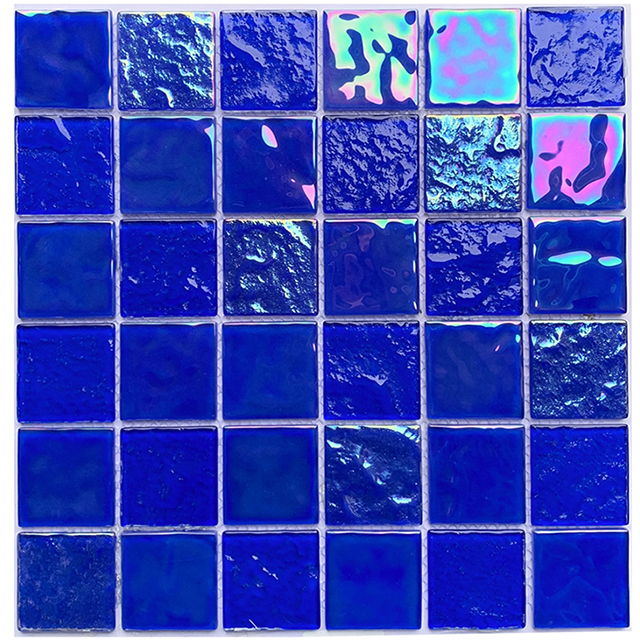 48x48mm Square Iridescent Effect Blue Glass Mosaics