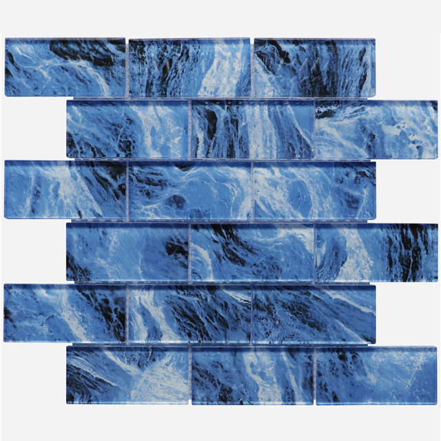 Wholesaler Price Inkjet Printing Blue Glass Tile